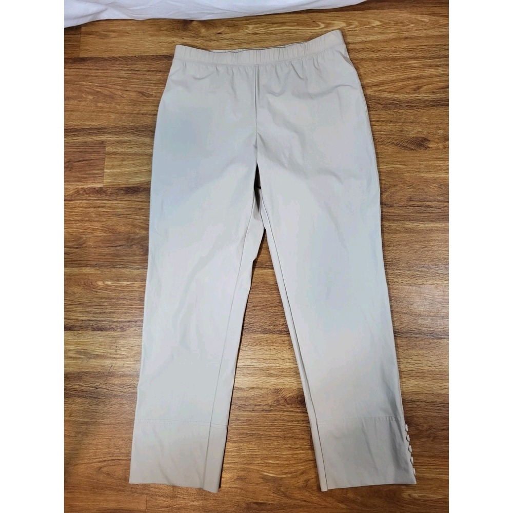 IC Collection Button Hem Slim Straight Crops Ankle Pants - Sz L Beige